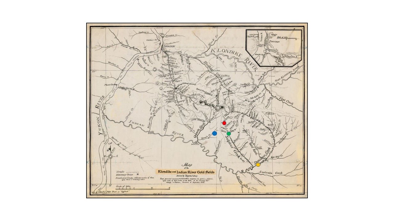 Location of 1907 gold claims for the Poulin brothers in Dawson.